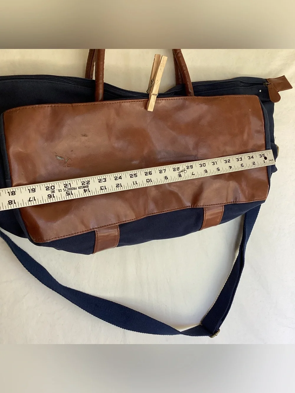 Polo by Ralph Lauren Navy Canvas Duffel with Brown Leather Trim